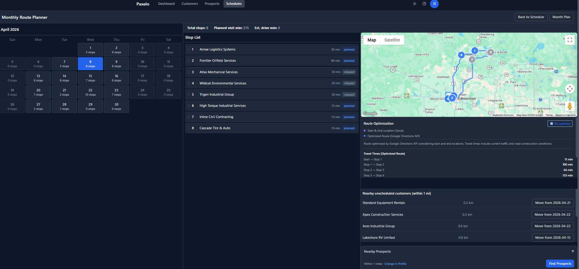 Paxelo Monthly Route Planner